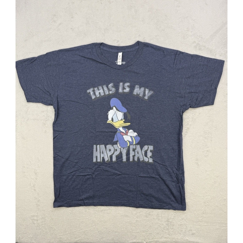 Zuni Donald Duck This is My Happy‎ Face T Shirt Mens Large Blue Disney Graphic